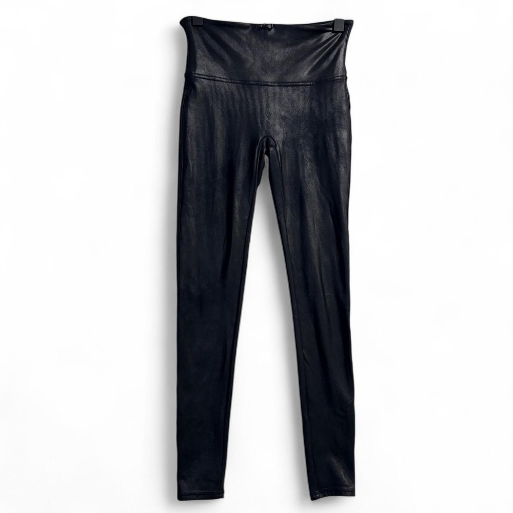 Spanx Sara Blakely Black Faux Leather Leggings Womens Size M High Waisted Slim